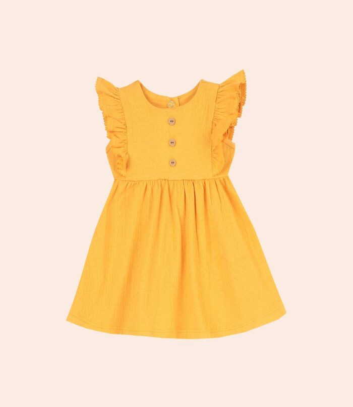 Golden flutter-sleeve dress